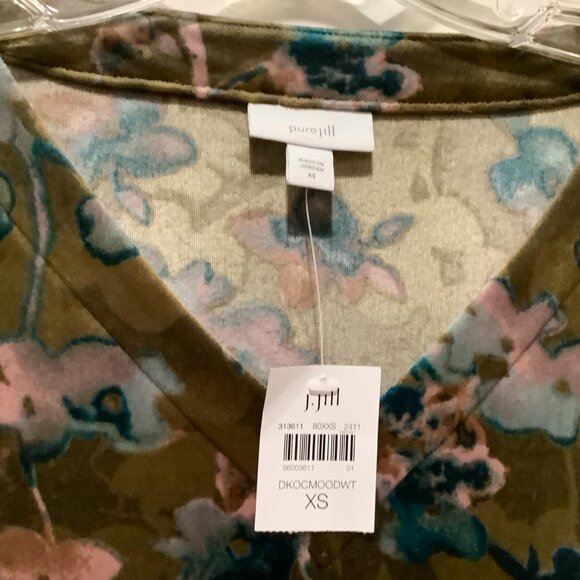 J.Jill Velour V-Neck Tunic, Ochre Moody Watercolor, size XS NWT - Picture 2 of 7